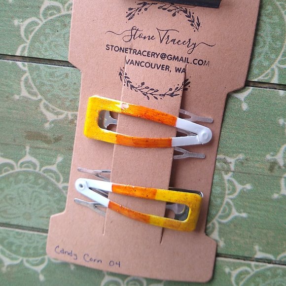Hand Painted Double Grip Hair Clips - Candy Corn 04 (Glitter) - Picture 1 of 5